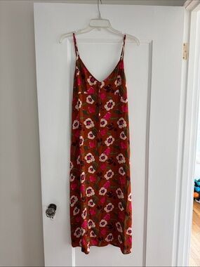 Frank & Oak Rust Floral Midi Slip Dress with Pink Accents